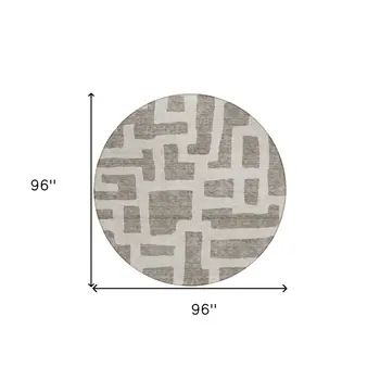 8' Taupe And Gray Round Abstract Washable Indoor Outdoor Area Rug