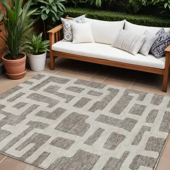 8' X 10' Taupe And Gray Abstract Washable Indoor Outdoor Area Rug
