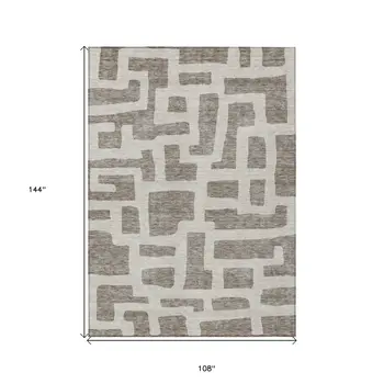 9' X 12' Taupe And Gray Abstract Washable Indoor Outdoor Area Rug
