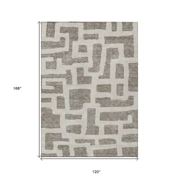 10' X 14' Taupe And Gray Abstract Washable Indoor Outdoor Area Rug
