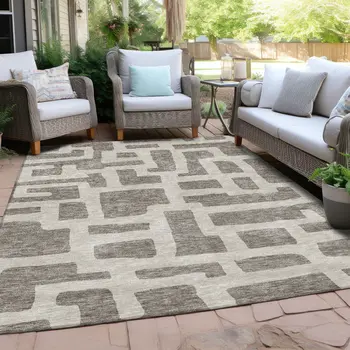 10' X 14' Taupe And Gray Abstract Washable Indoor Outdoor Area Rug