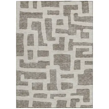 10' X 14' Taupe And Gray Abstract Washable Indoor Outdoor Area Rug