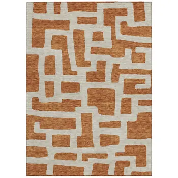 3' X 5' Terra Cotta And Gray Abstract Washable Indoor Outdoor Area Rug