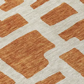 8' Terra Cotta And Gray Round Abstract Washable Indoor Outdoor Area Rug
