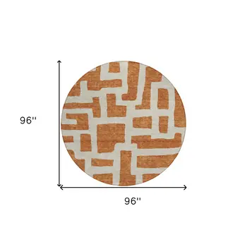 8' Terra Cotta And Gray Round Abstract Washable Indoor Outdoor Area Rug