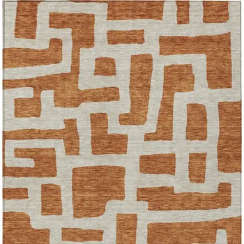 8' X 10' Terra Cotta And Gray Abstract Washable Indoor Outdoor Area Rug