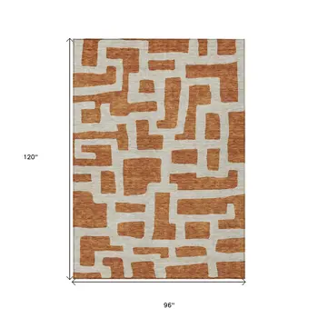 8' X 10' Terra Cotta And Gray Abstract Washable Indoor Outdoor Area Rug