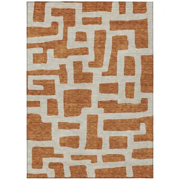 8' X 10' Terra Cotta And Gray Abstract Washable Indoor Outdoor Area Rug