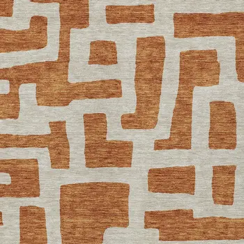 8' X 10' Terra Cotta And Gray Abstract Washable Indoor Outdoor Area Rug