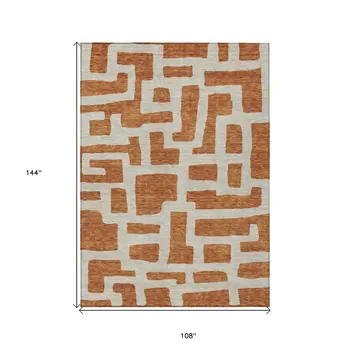 9' X 12' Terra Cotta And Gray Abstract Washable Indoor Outdoor Area Rug