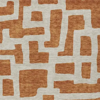 9' X 12' Terra Cotta And Gray Abstract Washable Indoor Outdoor Area Rug