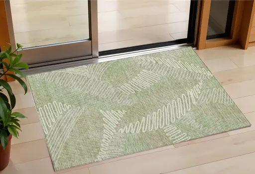 3' X 5' Artichoke Green Brown And Ivory Floral Washable Indoor Outdoor Area Rug