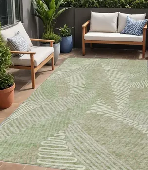 5' X 8' Artichoke Green Brown And Ivory Floral Washable Indoor Outdoor Area Rug