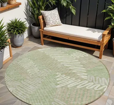 8' Artichoke Green Brown And Ivory Round Floral Washable Indoor Outdoor Area Rug