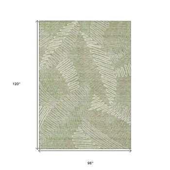 8' X 10' Artichoke Green Brown And Ivory Floral Washable Indoor Outdoor Area Rug