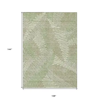 9' X 12' Artichoke Green Brown And Ivory Floral Washable Indoor Outdoor Area Rug