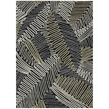 5' X 8' Black Gray And Ivory Floral Washable Indoor Outdoor Area Rug
