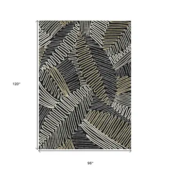 8' X 10' Black Gray And Ivory Floral Washable Indoor Outdoor Area Rug