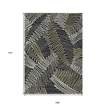 9' X 12' Black Gray And Ivory Floral Washable Indoor Outdoor Area Rug