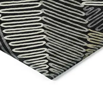 9' X 12' Black Gray And Ivory Floral Washable Indoor Outdoor Area Rug