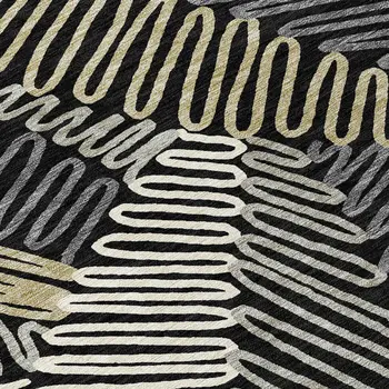 9' X 12' Black Gray And Ivory Floral Washable Indoor Outdoor Area Rug