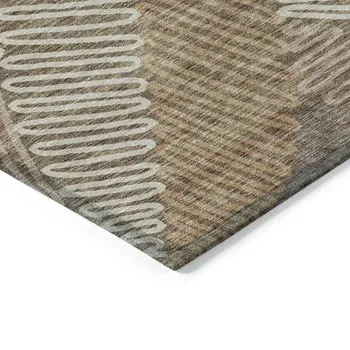 9' X 12' Brown And Ivory Floral Washable Indoor Outdoor Area Rug