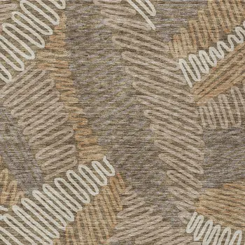 10' X 14' Brown And Ivory Floral Washable Indoor Outdoor Area Rug