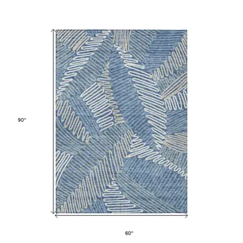 5' X 8' Blue Gray And Ivory Floral Washable Indoor Outdoor Area Rug
