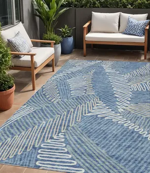 5' X 8' Blue Gray And Ivory Floral Washable Indoor Outdoor Area Rug
