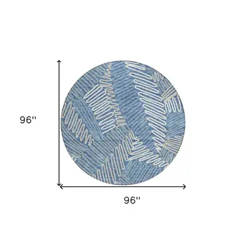 8' Blue Gray And Ivory Round Floral Washable Indoor Outdoor Area Rug