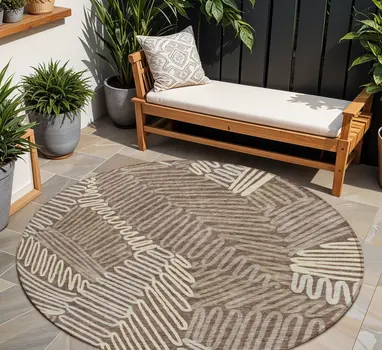 8' Chocolate And Ivory Round Floral Washable Indoor Outdoor Area Rug
