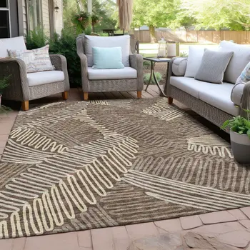 8' X 10' Chocolate And Ivory Floral Washable Indoor Outdoor Area Rug