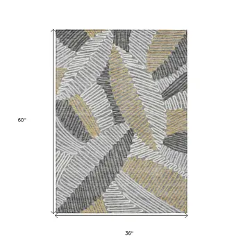 3' X 5' Gray Beige And Ivory Floral Washable Indoor Outdoor Area Rug