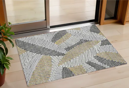 3' X 5' Gray Beige And Ivory Floral Washable Indoor Outdoor Area Rug