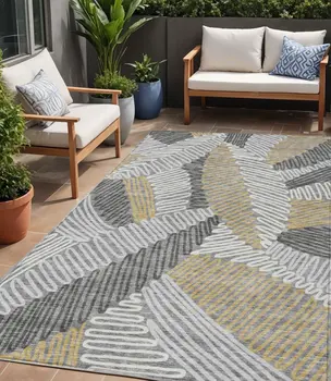 5' X 8' Gray Beige And Ivory Floral Washable Indoor Outdoor Area Rug