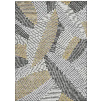 5' X 8' Gray Beige And Ivory Floral Washable Indoor Outdoor Area Rug