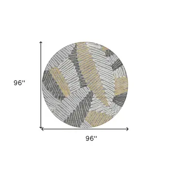 8' Gray Beige And Ivory Round Floral Washable Indoor Outdoor Area Rug