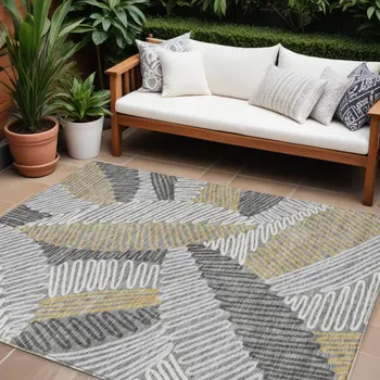 8' X 10' Gray Beige And Ivory Floral Washable Indoor Outdoor Area Rug