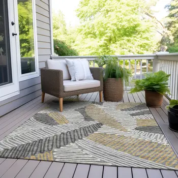 9' X 12' Gray Beige And Ivory Floral Washable Indoor Outdoor Area Rug
