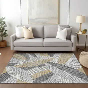 9' X 12' Gray Beige And Ivory Floral Washable Indoor Outdoor Area Rug