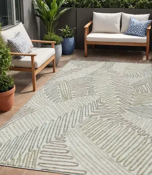 5' X 8' Ivory Gray And Brown Floral Washable Indoor Outdoor Area Rug