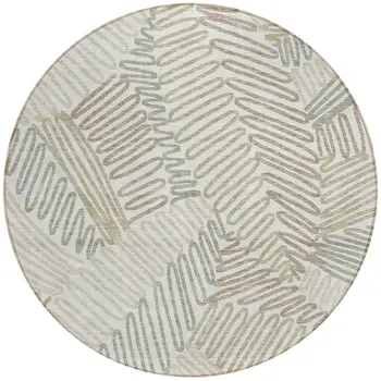 8' Ivory Gray And Brown Round Floral Washable Indoor Outdoor Area Rug