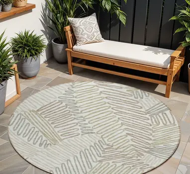 8' Ivory Gray And Brown Round Floral Washable Indoor Outdoor Area Rug