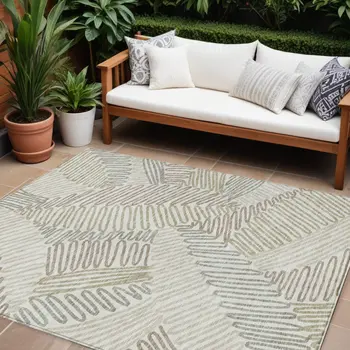 8' X 10' Ivory Gray And Brown Floral Washable Indoor Outdoor Area Rug