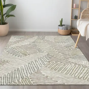 10' X 14' Ivory Gray And Brown Floral Washable Indoor Outdoor Area Rug