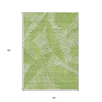 3' X 5' Lime Green And Ivory Floral Washable Indoor Outdoor Area Rug