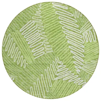 8' Lime Green And Ivory Round Floral Washable Indoor Outdoor Area Rug