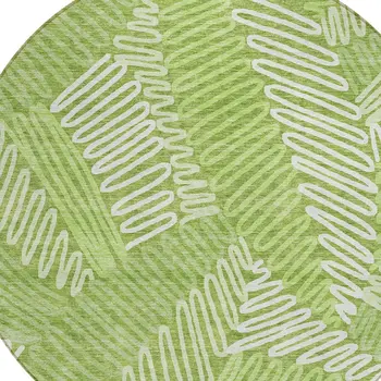 8' Lime Green And Ivory Round Floral Washable Indoor Outdoor Area Rug