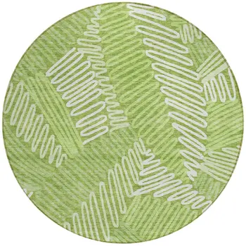 8' Lime Green And Ivory Round Floral Washable Indoor Outdoor Area Rug