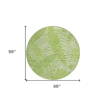 8' Lime Green And Ivory Round Floral Washable Indoor Outdoor Area Rug